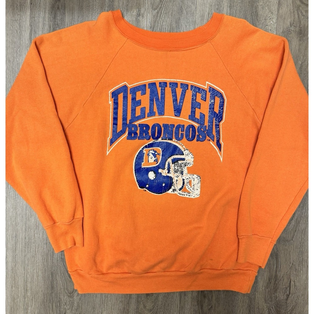 Vintage‎ Denver Broncos 70s Champion Crewneck Sweatshirt Orange Made USA Men's L